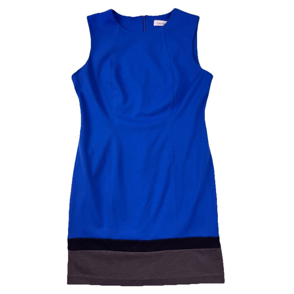 Calvin Klein Sheath Dress Womens Size 12 Blue Black Colorblock Sleeveless
